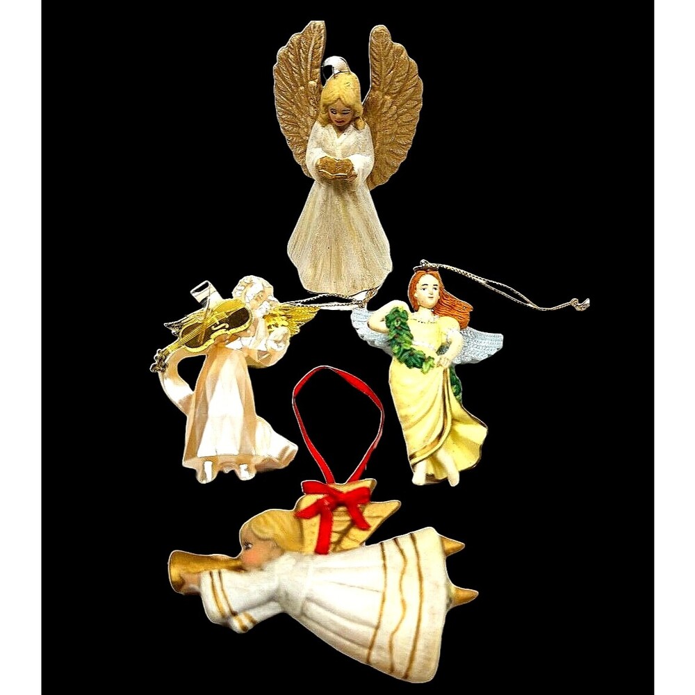 Vintage Angel Christmas Ornament Lot of 4 Ceramic Plastic Metal Hanging 4"